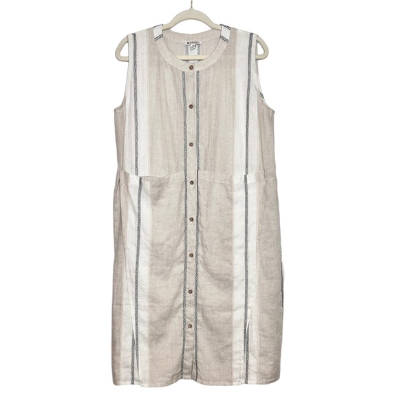 NWOT SPANNER Linen Blend Sleeveless Button Front Midi Dress. Size Medium - Picture 2 of 9